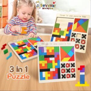 3 in 1 kids wooden puzzle game
