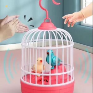 mini bird cage toy with acoustic sensor