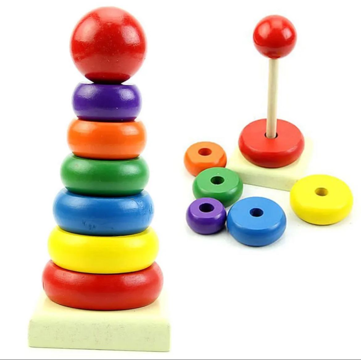 educational rainbow wooden stacking ring tower educational rainbow wooden stacking ring tower