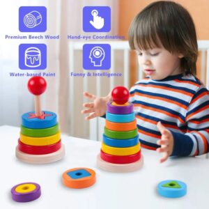 educational rainbow wooden stacking ring tower